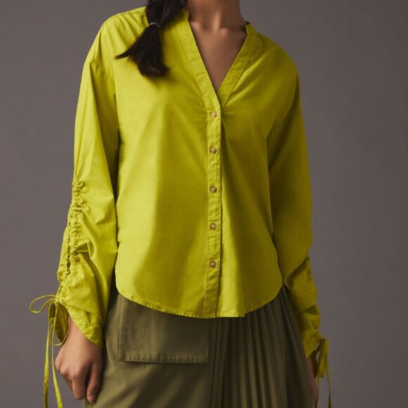 Anthropologie Pilcro Drawstring Poplin Blouse - Picture 2 of 4